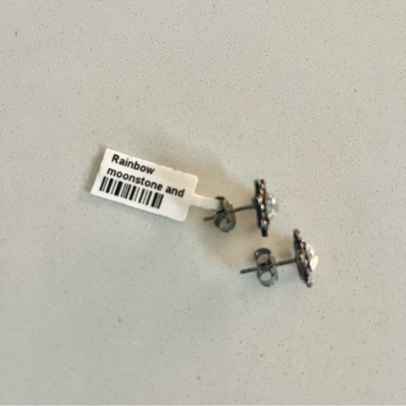 One of a kind Rainbow Moonstone with Diamond Earrings - Picture 8 of 9